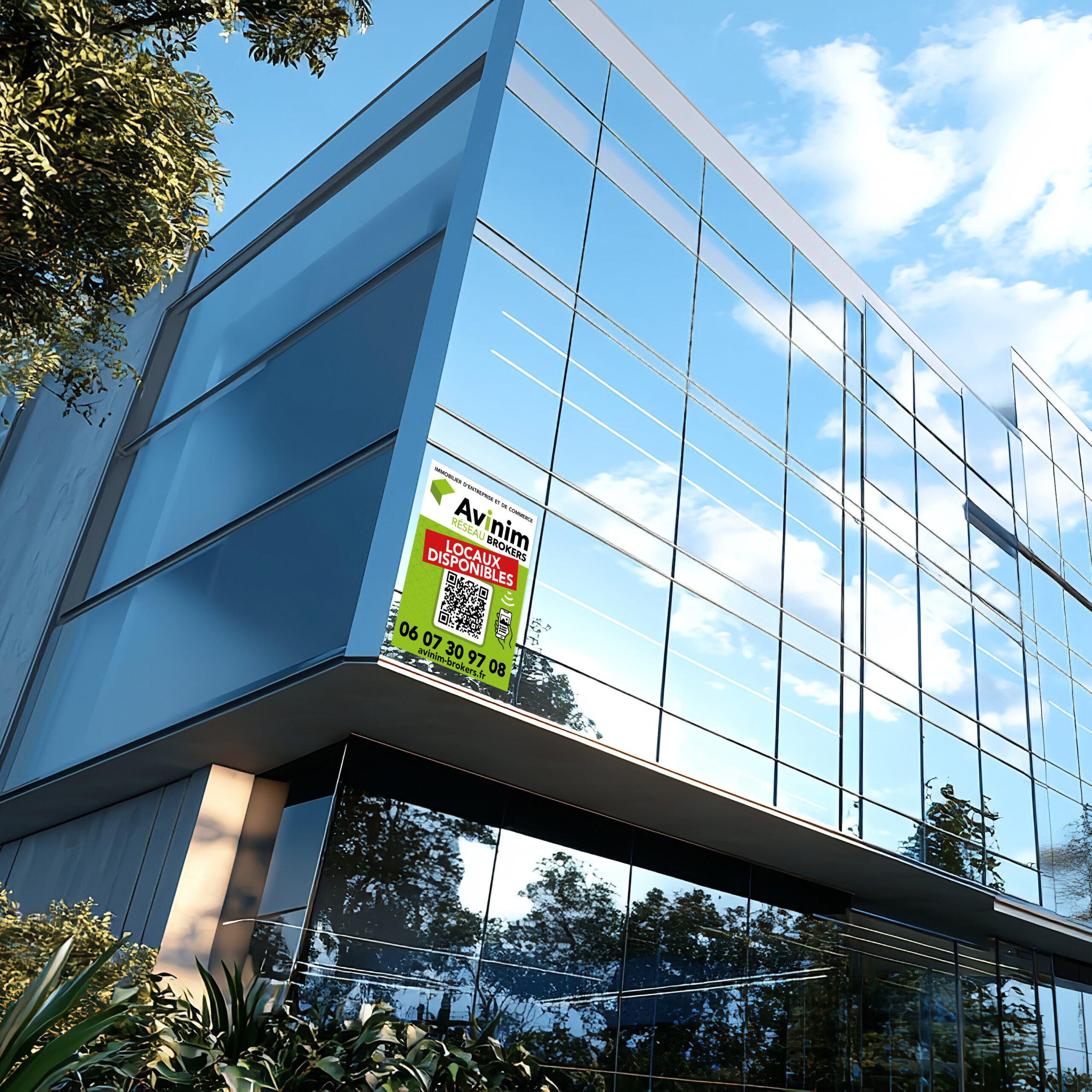 Modern Office Building With Glass Facade And Blue Accents